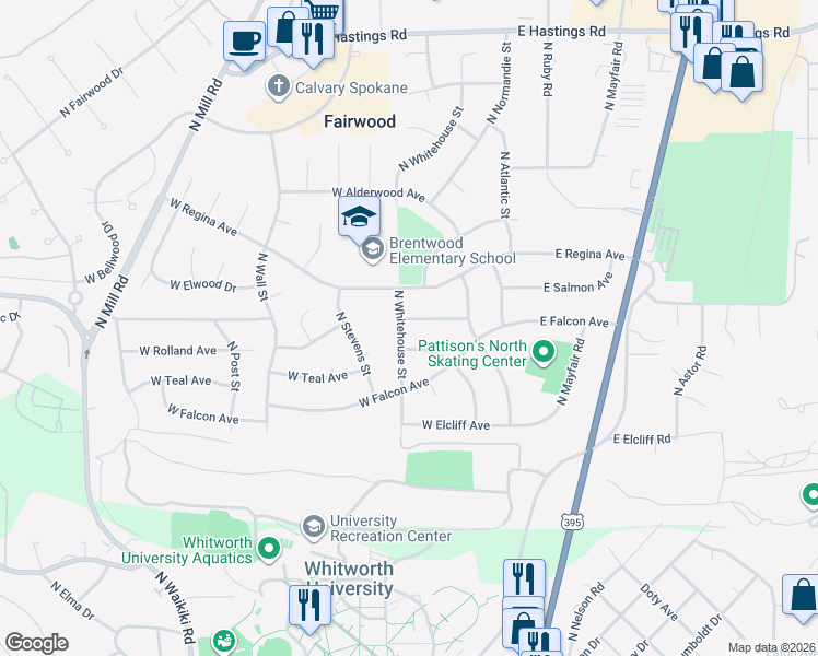 map of restaurants, bars, coffee shops, grocery stores, and more near 309 W Woodway Ave in Spokane