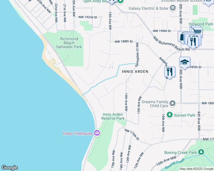 map of restaurants, bars, coffee shops, grocery stores, and more near 18024 15th Avenue Northwest in Shoreline