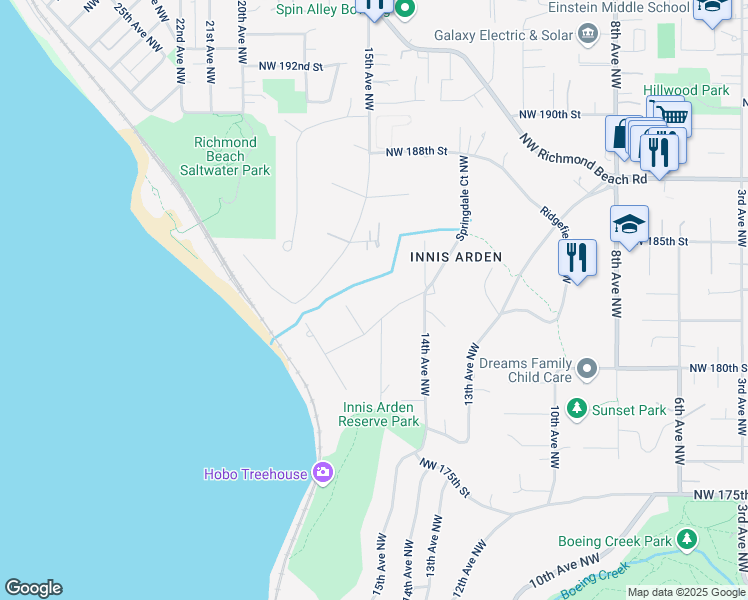 map of restaurants, bars, coffee shops, grocery stores, and more near 18024 15th Avenue Northwest in Shoreline