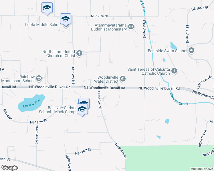 map of restaurants, bars, coffee shops, grocery stores, and more near 18504 171st Place Northeast in Woodinville