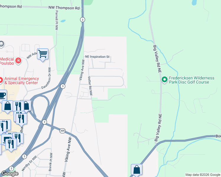map of restaurants, bars, coffee shops, grocery stores, and more near 163 Northeast Max William Loop in Poulsbo