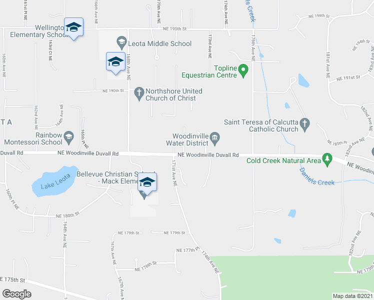 map of restaurants, bars, coffee shops, grocery stores, and more near 18504 171st Place Northeast in Woodinville