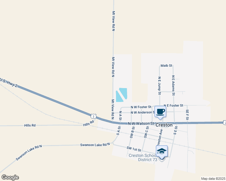map of restaurants, bars, coffee shops, grocery stores, and more near Mount View Road North in Creston