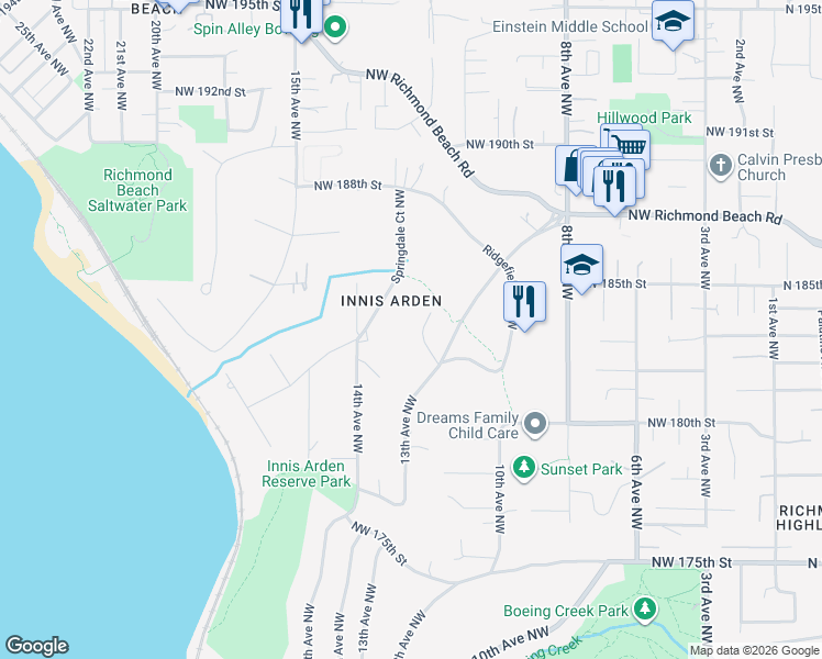 map of restaurants, bars, coffee shops, grocery stores, and more near 18219 13th Avenue Northwest in Shoreline