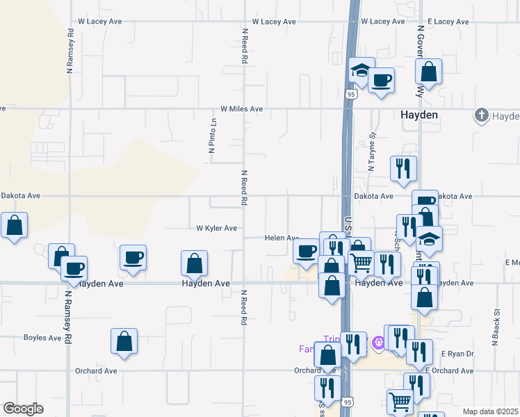 map of restaurants, bars, coffee shops, grocery stores, and more near 9905 North Lookout Drive in Hayden
