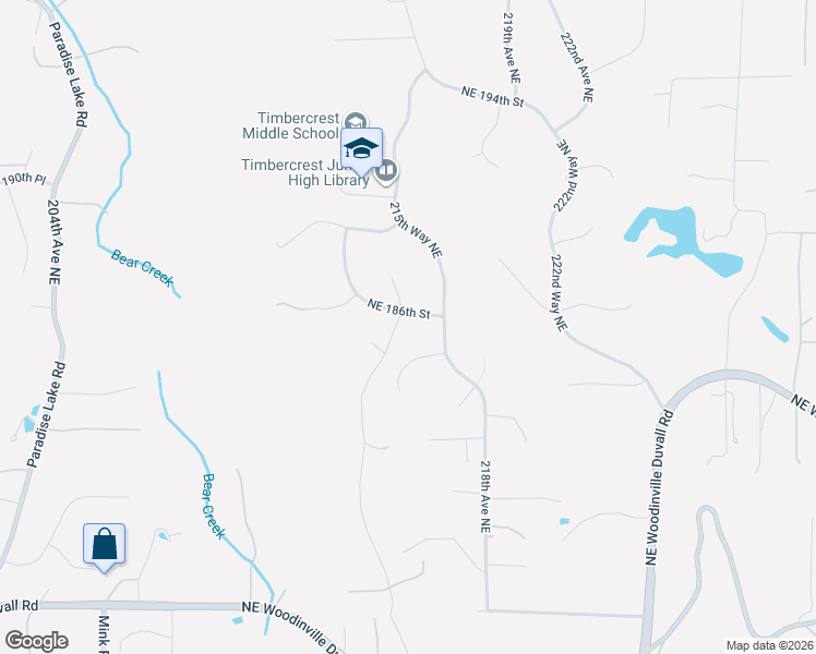 map of restaurants, bars, coffee shops, grocery stores, and more near 21407 Northeast 186th Street in Woodinville