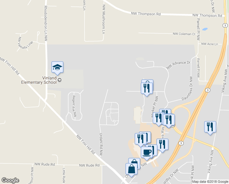 map of restaurants, bars, coffee shops, grocery stores, and more near 21988 Urdahl Road Northwest in Poulsbo