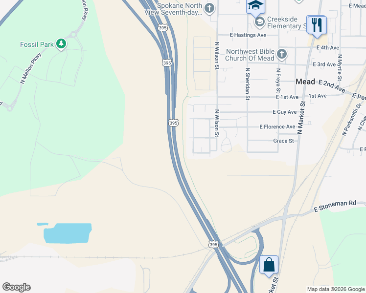 map of restaurants, bars, coffee shops, grocery stores, and more near Children of the Sun Trail in Mead