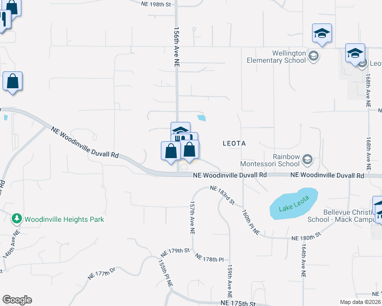 map of restaurants, bars, coffee shops, grocery stores, and more near 18665 157th Place Northeast in Woodinville
