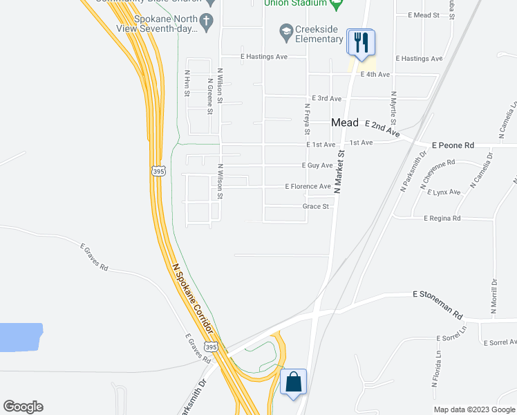 map of restaurants, bars, coffee shops, grocery stores, and more near 11609 North Sheridan Street in Mead