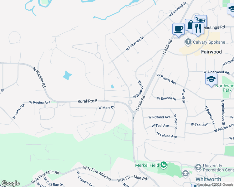 map of restaurants, bars, coffee shops, grocery stores, and more near 1320 West Bellwood Drive in Spokane