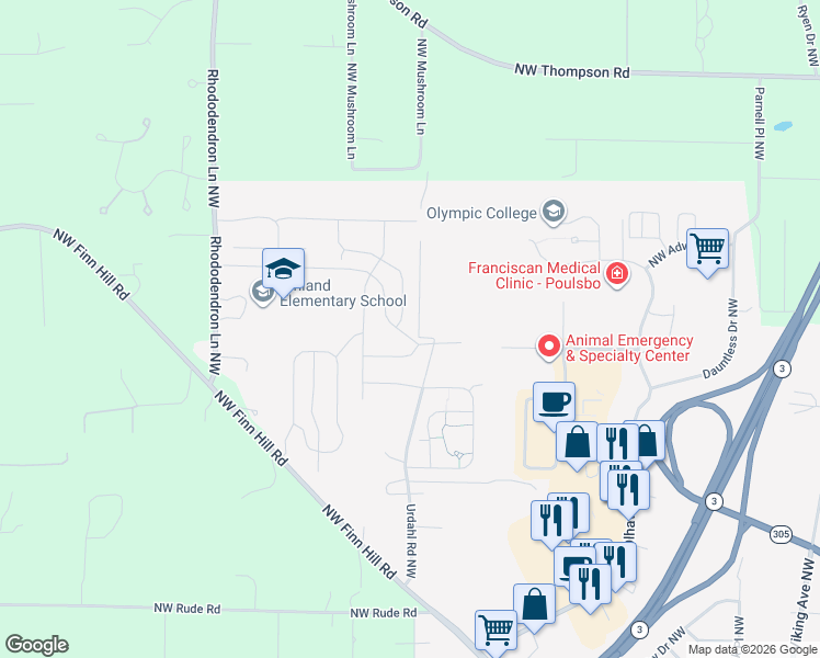 map of restaurants, bars, coffee shops, grocery stores, and more near 21916 Northwest Westwood Street in Poulsbo