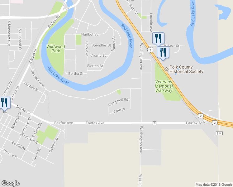 map of restaurants, bars, coffee shops, grocery stores, and more near 332 Crescent Avenue in Crookston