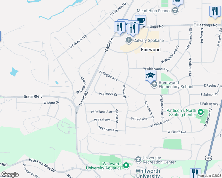 map of restaurants, bars, coffee shops, grocery stores, and more near 11605 North Lincoln Court in Spokane