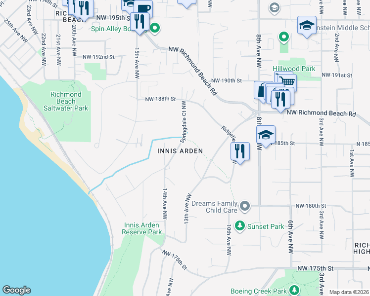 map of restaurants, bars, coffee shops, grocery stores, and more near in Shoreline