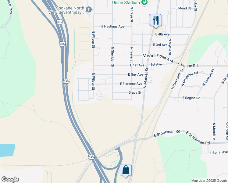 map of restaurants, bars, coffee shops, grocery stores, and more near 11609 North Sheridan Street in Mead