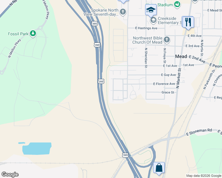 map of restaurants, bars, coffee shops, grocery stores, and more near a30 North Highland Street in Mead