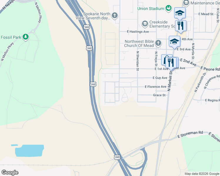 map of restaurants, bars, coffee shops, grocery stores, and more near a30 North Highland Street in Mead