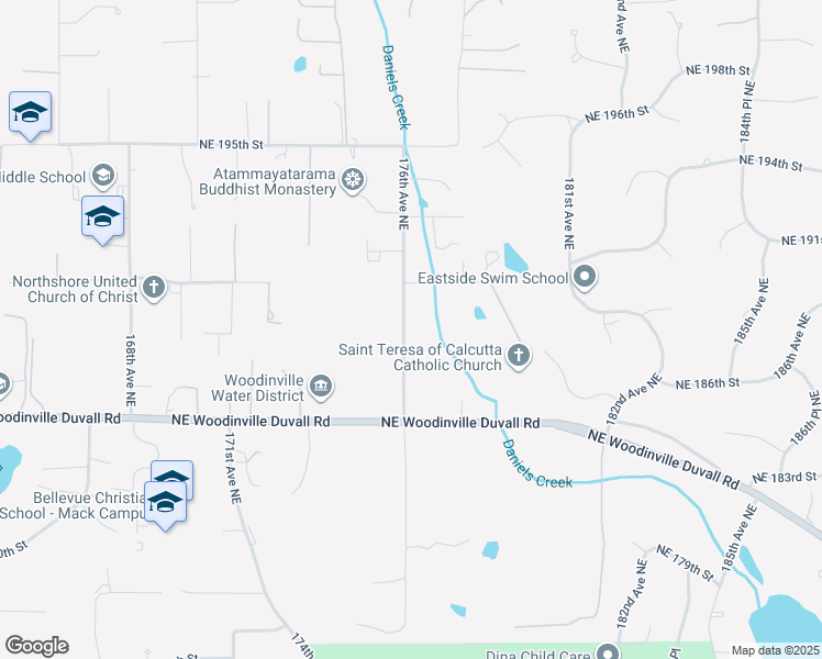 map of restaurants, bars, coffee shops, grocery stores, and more near 18828 176th Avenue Northeast in Woodinville