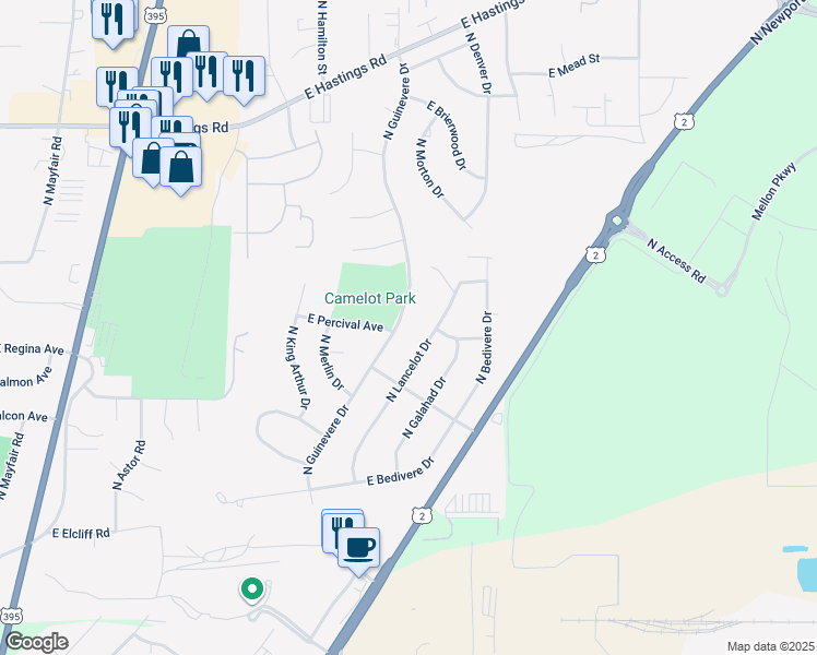 map of restaurants, bars, coffee shops, grocery stores, and more near 11726 North Guinevere Drive in Spokane