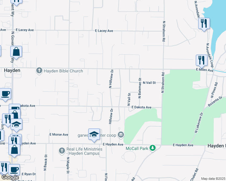 map of restaurants, bars, coffee shops, grocery stores, and more near 1099 East Calloway Lane in Hayden