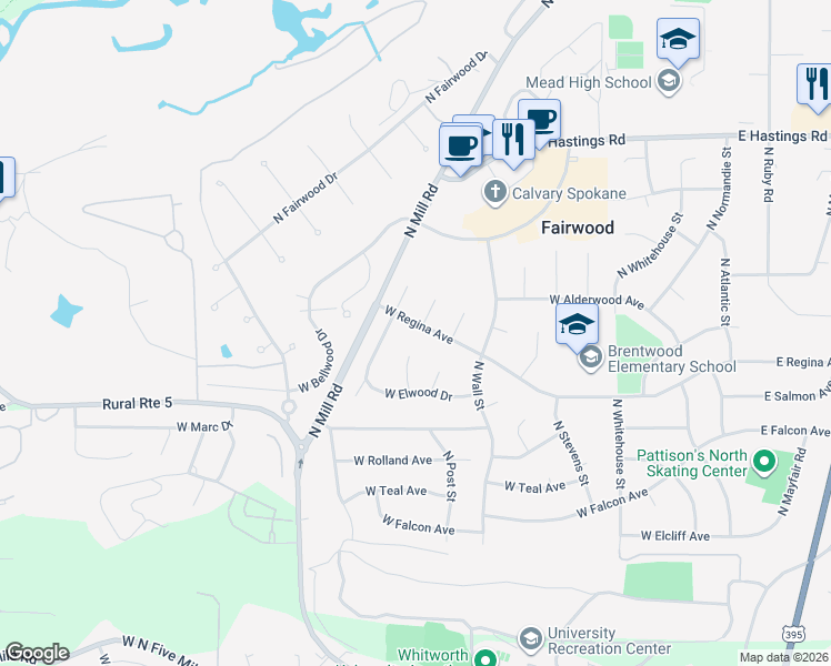 map of restaurants, bars, coffee shops, grocery stores, and more near 11712 North Monroe Court in Spokane
