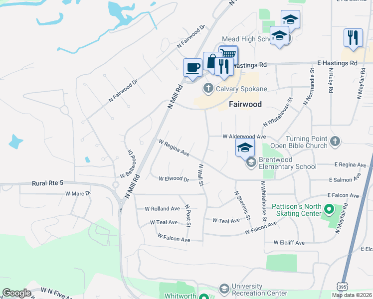 map of restaurants, bars, coffee shops, grocery stores, and more near 11712 North Monroe Court in Spokane