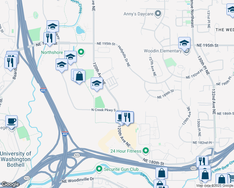 map of restaurants, bars, coffee shops, grocery stores, and more near 18800-18830 120th Avenue Northeast in Bothell