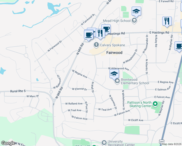 map of restaurants, bars, coffee shops, grocery stores, and more near 11716 North Lincoln Court in Spokane