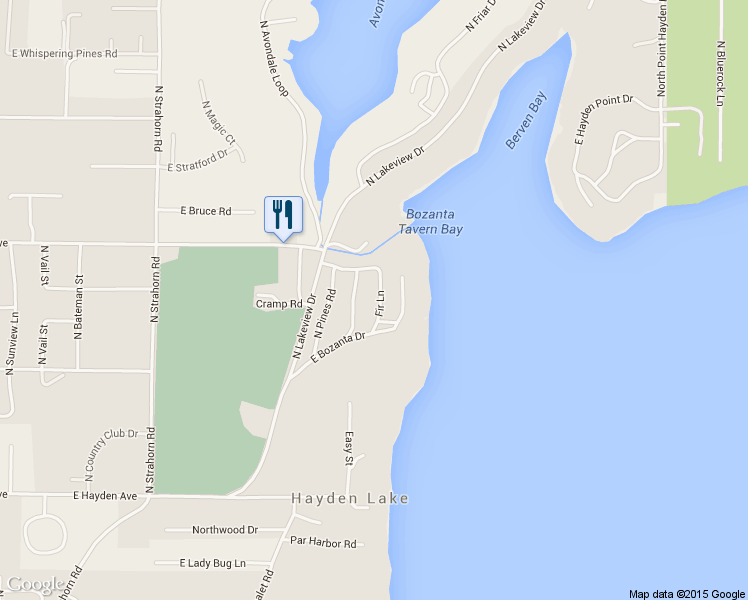 map of restaurants, bars, coffee shops, grocery stores, and more near 10221 Fir Lane in Hayden Lake