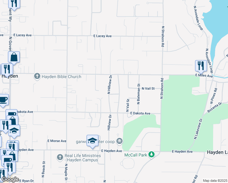 map of restaurants, bars, coffee shops, grocery stores, and more near 1099 East Calloway Lane in Hayden