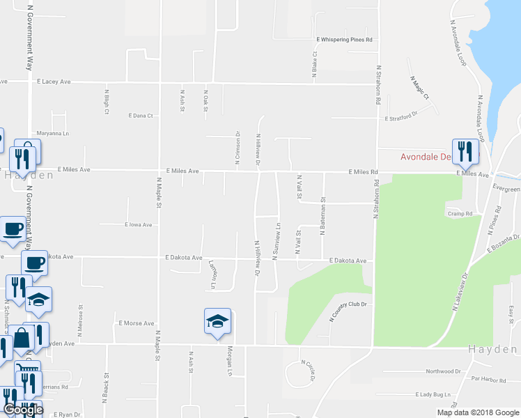 map of restaurants, bars, coffee shops, grocery stores, and more near 1099 East Calloway Lane in Hayden