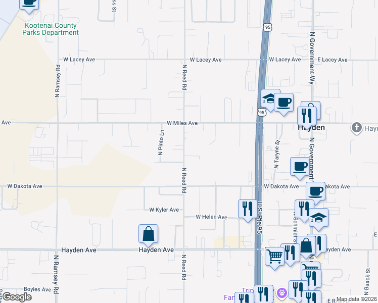 map of restaurants, bars, coffee shops, grocery stores, and more near 10225 North Reed Road in Hayden