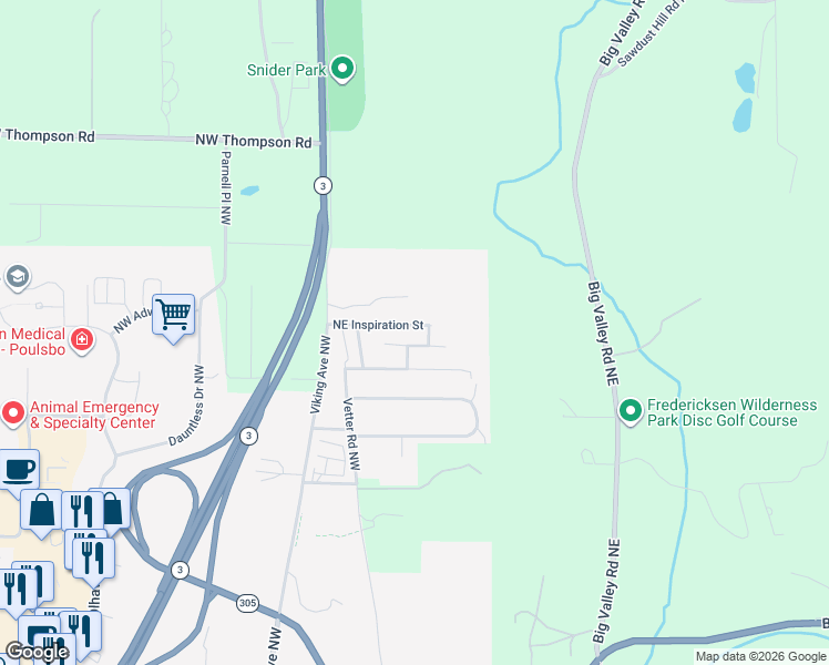 map of restaurants, bars, coffee shops, grocery stores, and more near 396 Northeast Inspiration Street in Poulsbo