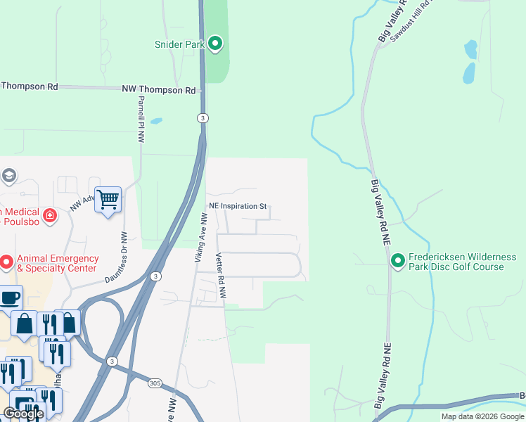 map of restaurants, bars, coffee shops, grocery stores, and more near 402 Northeast Inspiration Street in Poulsbo