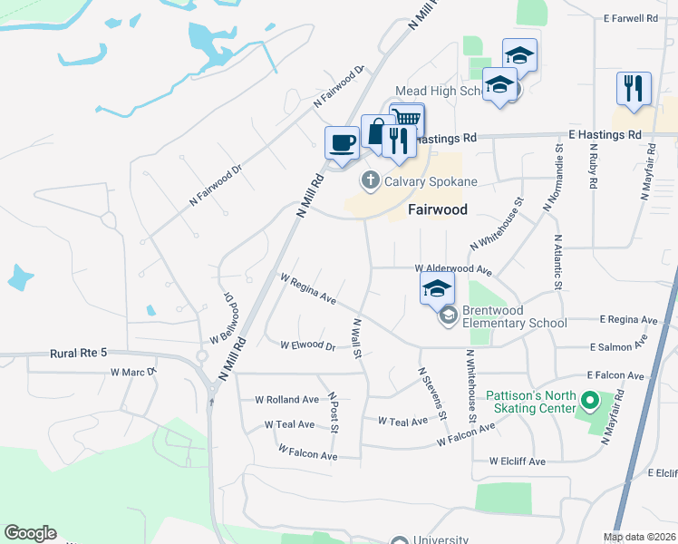 map of restaurants, bars, coffee shops, grocery stores, and more near 11716 North Lincoln Court in Spokane