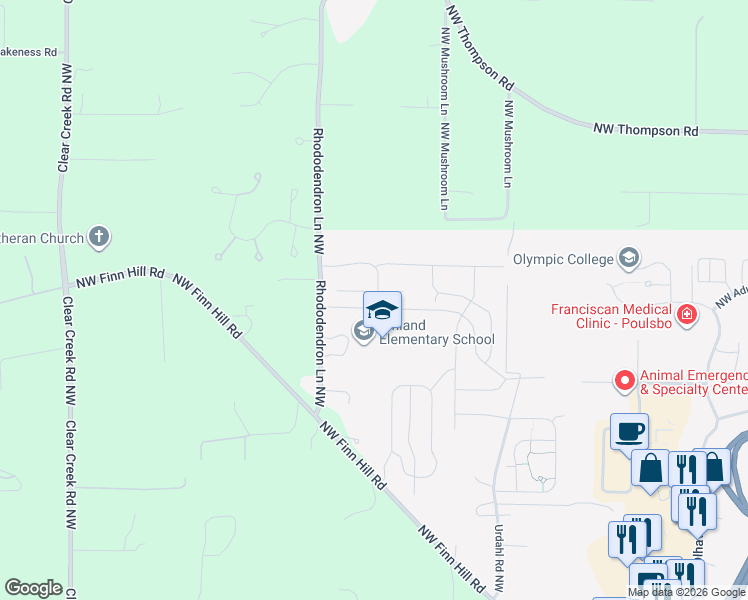 map of restaurants, bars, coffee shops, grocery stores, and more near 22104 Rhododendron Lane Northwest in Poulsbo