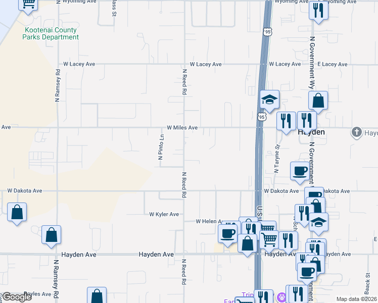 map of restaurants, bars, coffee shops, grocery stores, and more near 10225 North Reed Road in Hayden