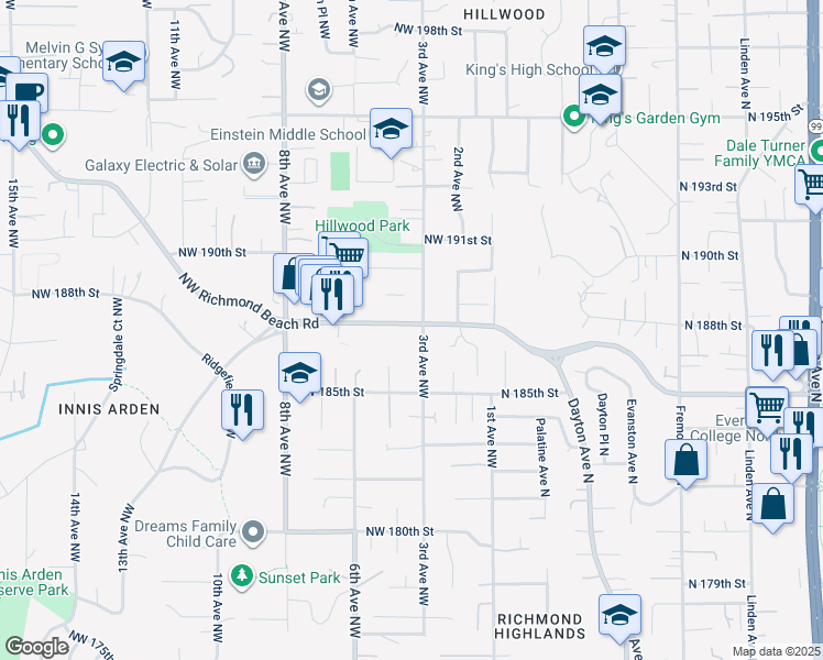 map of restaurants, bars, coffee shops, grocery stores, and more near 309 Northwest Richmond Beach Road in Seattle