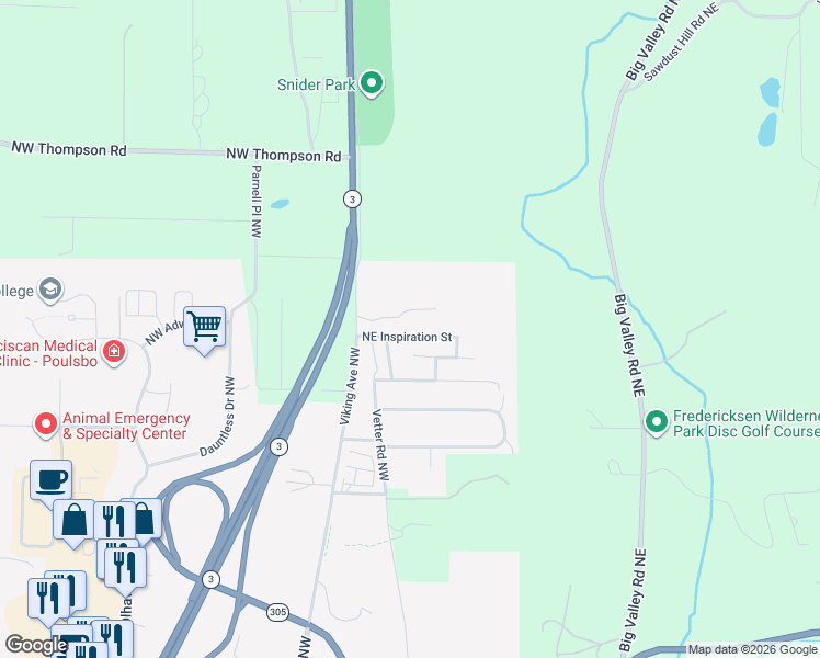 map of restaurants, bars, coffee shops, grocery stores, and more near 22251 Jordy Place Northeast in Poulsbo
