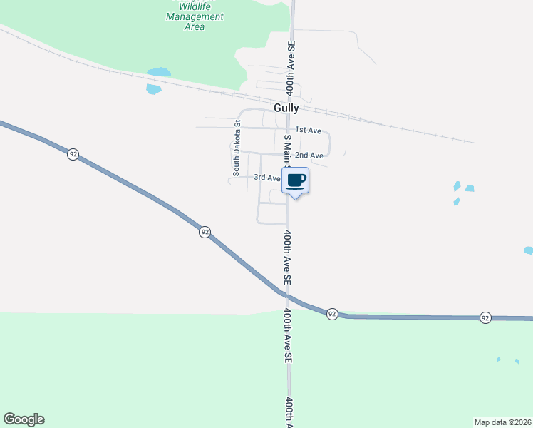 map of restaurants, bars, coffee shops, grocery stores, and more near 503 County Road 2 in Gully