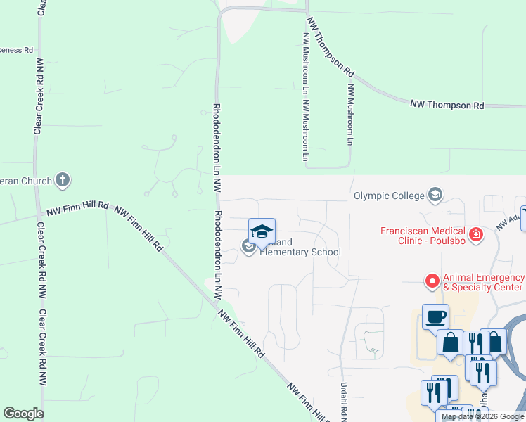 map of restaurants, bars, coffee shops, grocery stores, and more near 22180 Rhododendron Lane Northwest in Poulsbo
