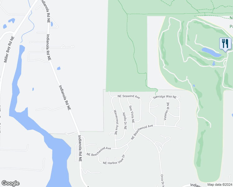 map of restaurants, bars, coffee shops, grocery stores, and more near 7700 Northeast Seawind Avenue in Poulsbo
