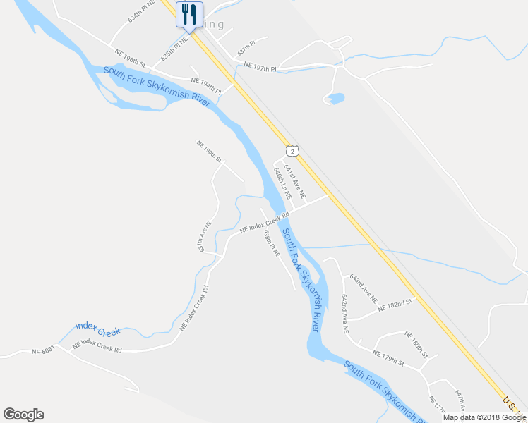 map of restaurants, bars, coffee shops, grocery stores, and more near 63912 Northeast Index Creek Road in Baring