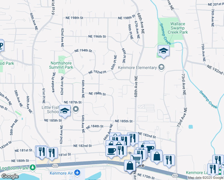 map of restaurants, bars, coffee shops, grocery stores, and more near 18846 66th Avenue Northeast in Kenmore