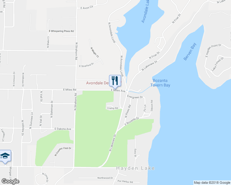 map of restaurants, bars, coffee shops, grocery stores, and more near 1658 East Miles Avenue in Hayden Lake