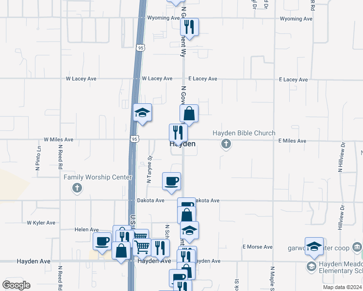 map of restaurants, bars, coffee shops, grocery stores, and more near in Hayden