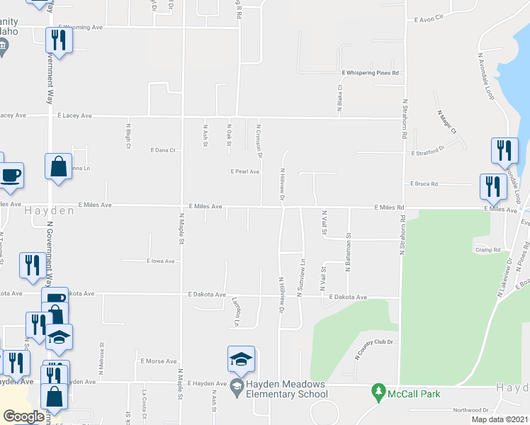 map of restaurants, bars, coffee shops, grocery stores, and more near 992 East Miles Avenue in Hayden