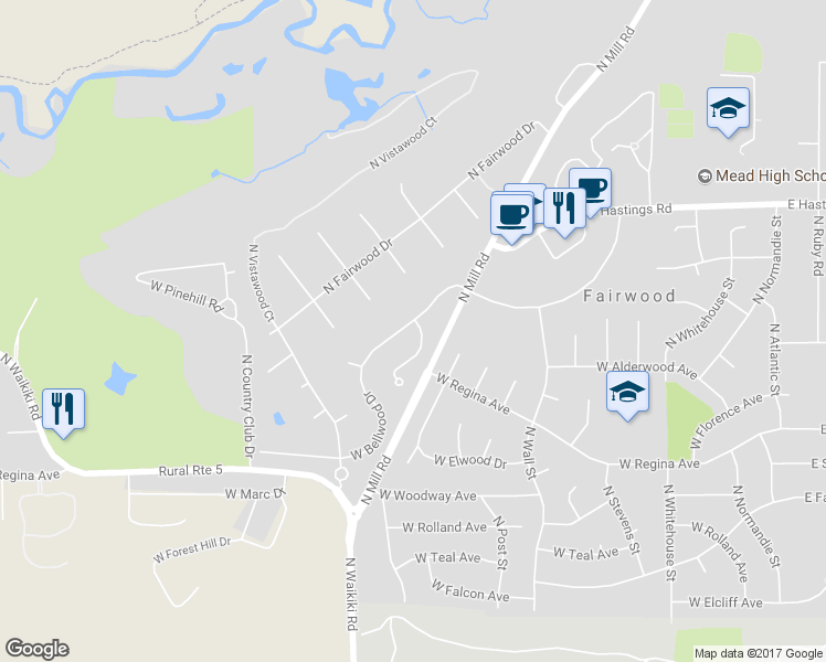 map of restaurants, bars, coffee shops, grocery stores, and more near 1005 West Bellwood Drive in Spokane