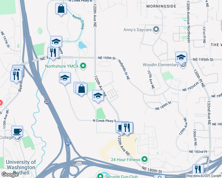 map of restaurants, bars, coffee shops, grocery stores, and more near 12112 Northeast 190th Street in Bothell